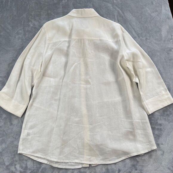 JM Collection Shirt Womens 10 White 100% Linen with Cotton Eyelet Trim Sequins - Picture 5 of 15